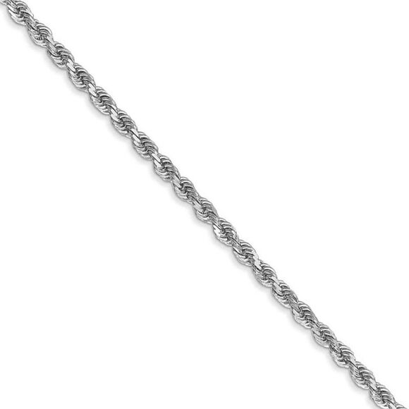 2.25mm 14k White Gold Diamond Cut Solid Rope Chain Necklace 18 Inch